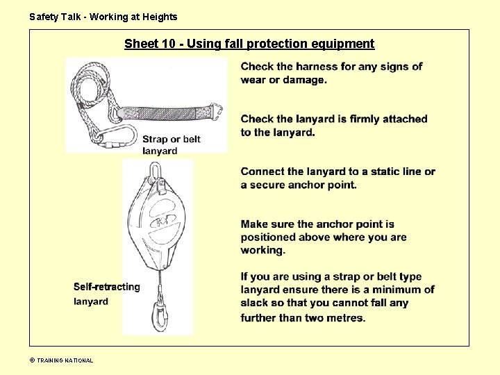 Safety Talk - Working at Heights Sheet 10 - Using fall protection equipment TRAINING