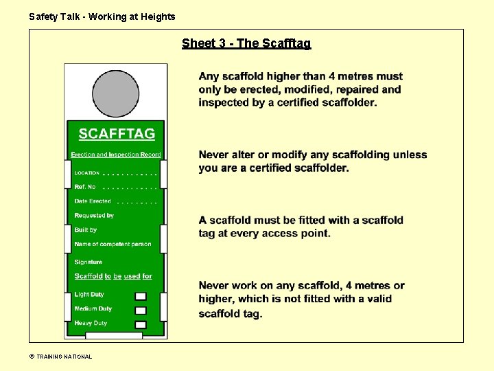 Safety Talk - Working at Heights Sheet 3 - The Scafftag TRAINING NATIONAL 