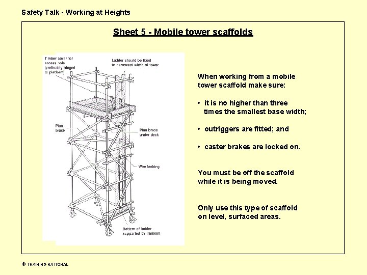 Safety Talk - Working at Heights Sheet 5 - Mobile tower scaffolds When working