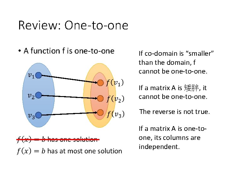 Review: One-to-one • A function f is one-to-one If co-domain is “smaller” than the
