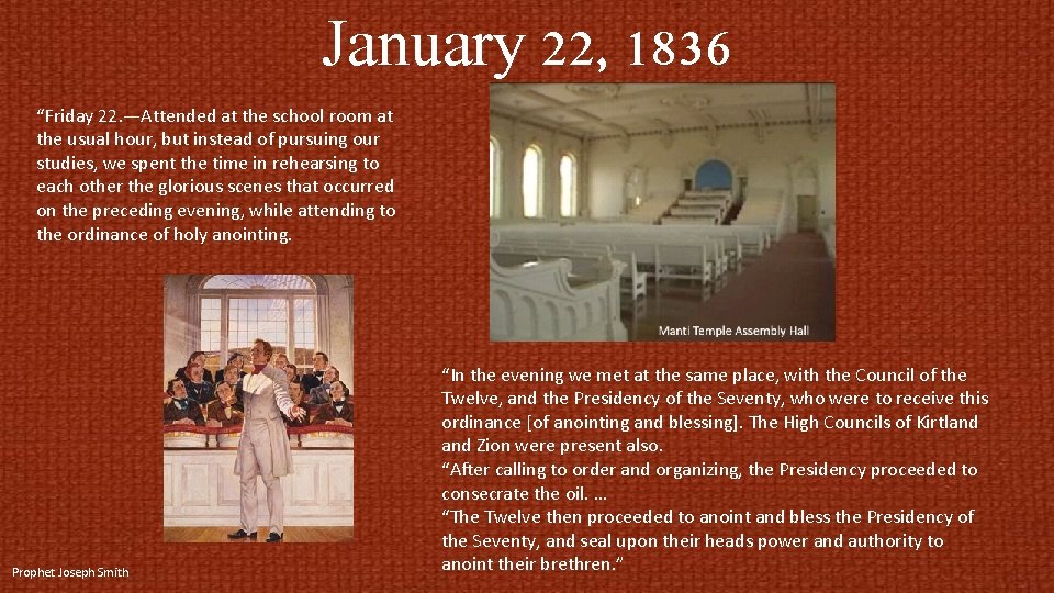 January 22, 1836 “Friday 22. —Attended at the school room at the usual hour,