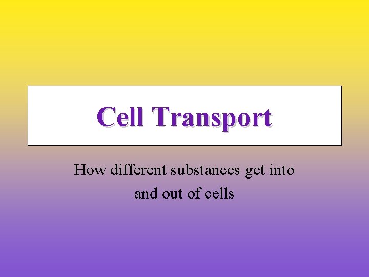 Cell Transport How different substances get into and out of cells 