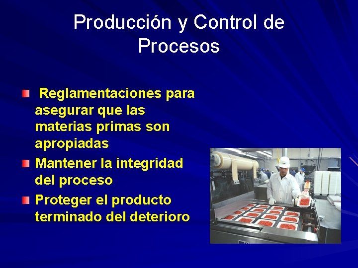Producción y Control de Procesos Reglamentaciones para asegurar que las materias primas son apropiadas