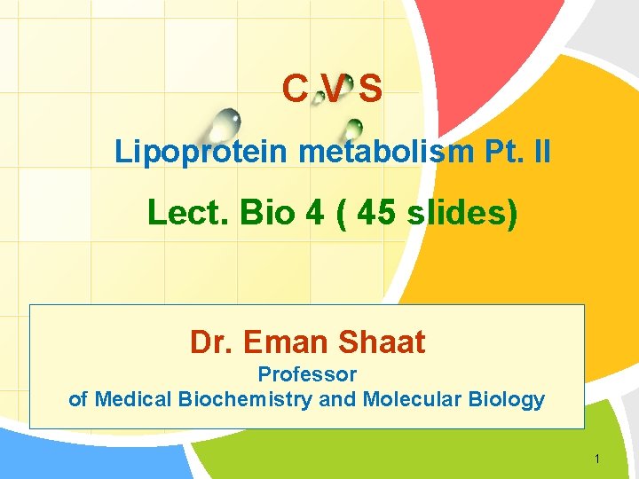 CVS Lipoprotein metabolism Pt. II Lect. Bio 4 ( 45 slides) L/O/G/O Dr. Eman
