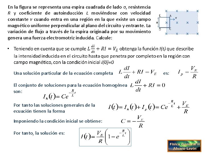 En la figura se representa una espira cuadrada de lado a, resistencia R y