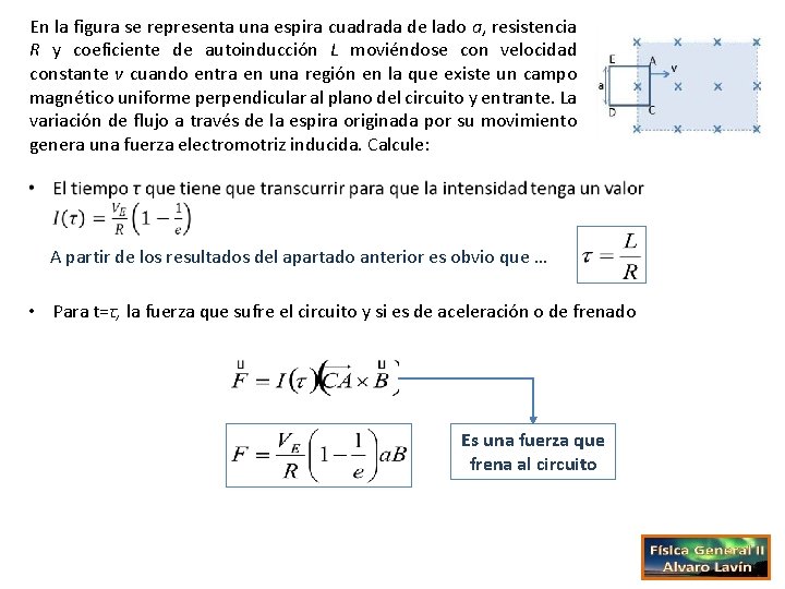 En la figura se representa una espira cuadrada de lado a, resistencia R y