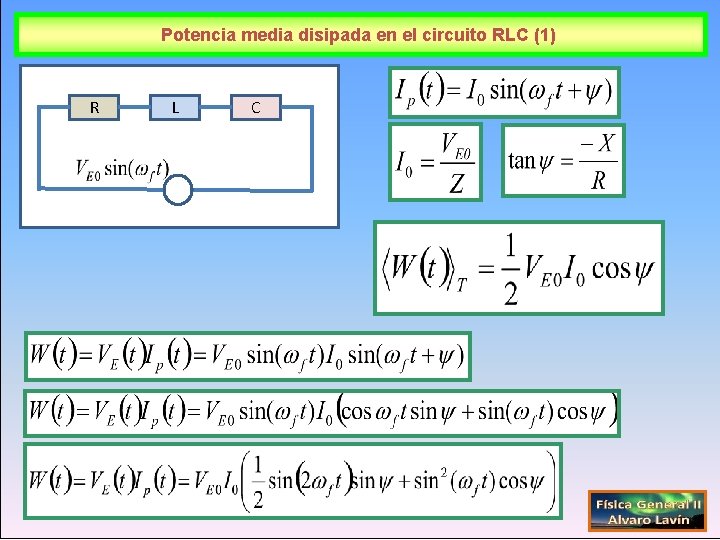 Potencia media disipada en el circuito RLC (1) R L C 