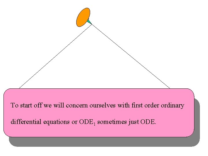 To start off we will concern ourselves with first order ordinary differential equations or