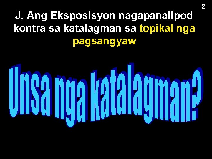 J. Ang Eksposisyon nagapanalipod kontra sa katalagman sa topikal nga pagsangyaw 2 