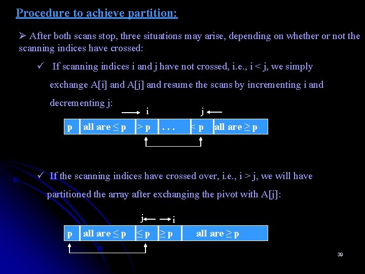 Procedure to achieve partition: Ø After both scans stop, three situations may arise, depending