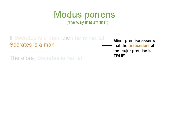 Modus ponens (“the way that affirms”) If Socrates is a man, then he is