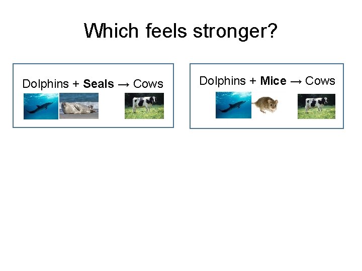 Which feels stronger? Dolphins + Seals → Cows Dolphins + Mice → Cows 