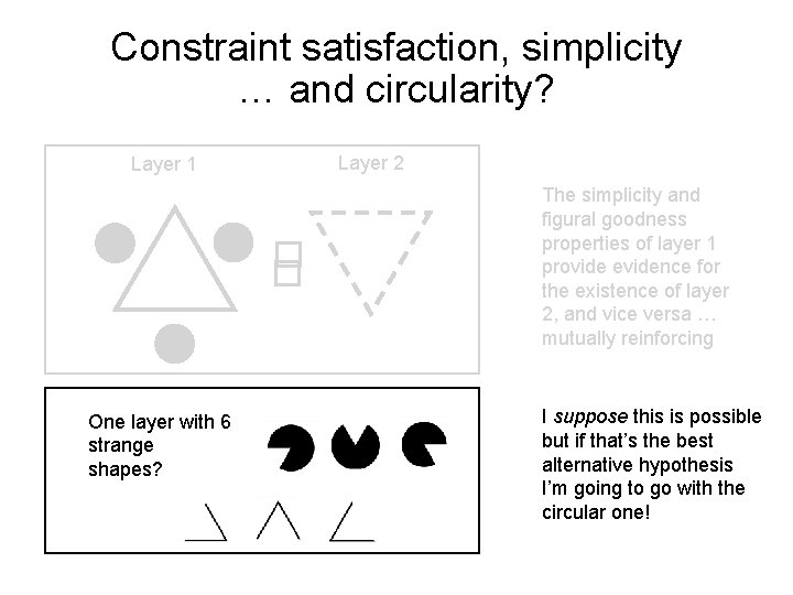 Constraint satisfaction, simplicity … and circularity? Layer 2 Layer 1 � � One layer