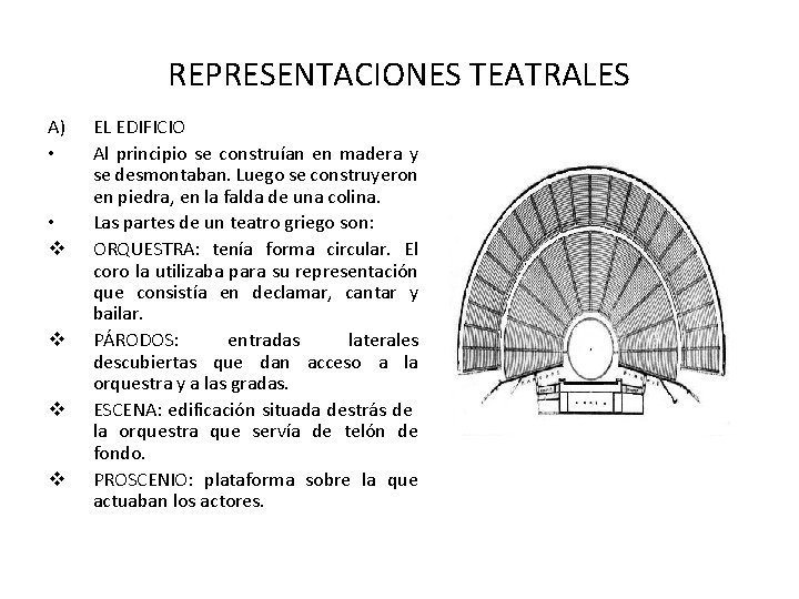 REPRESENTACIONES TEATRALES A) • • v v EL EDIFICIO Al principio se construían en