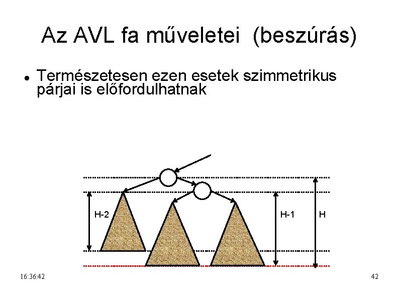 Az AVL fa műveletei (beszúrás) Természetesen ezen esetek szimmetrikus párjai is előfordulhatnak H-2 16: