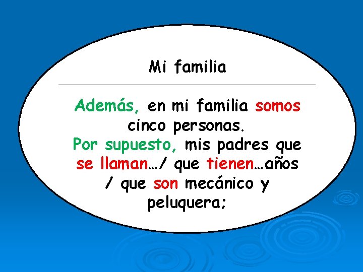 Mi familia Además, en mi familia somos cinco personas. Por supuesto, mis padres que