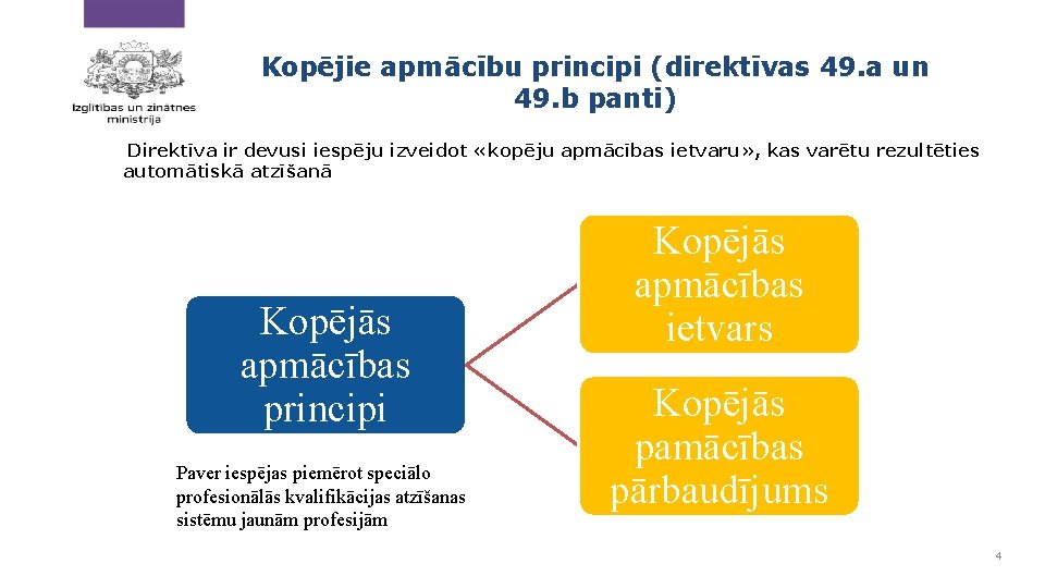 Kopējie apmācību principi (direktīvas 49. a un 49. b panti) Direktīva ir devusi iespēju