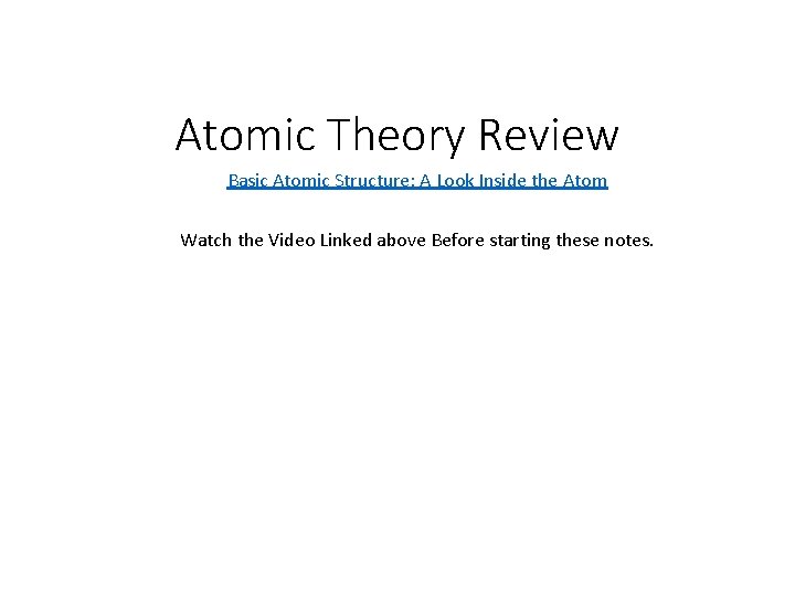 Atomic Theory Review Basic Atomic Structure: A Look Inside the Atom Watch the Video