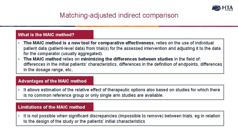 Matching-adjusted indirect comparison What is the MAIC method? • The MAIC method is a