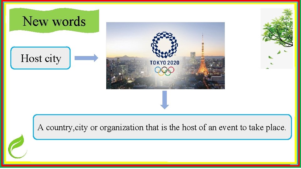 New words Host city A country, city or organization that is the host of