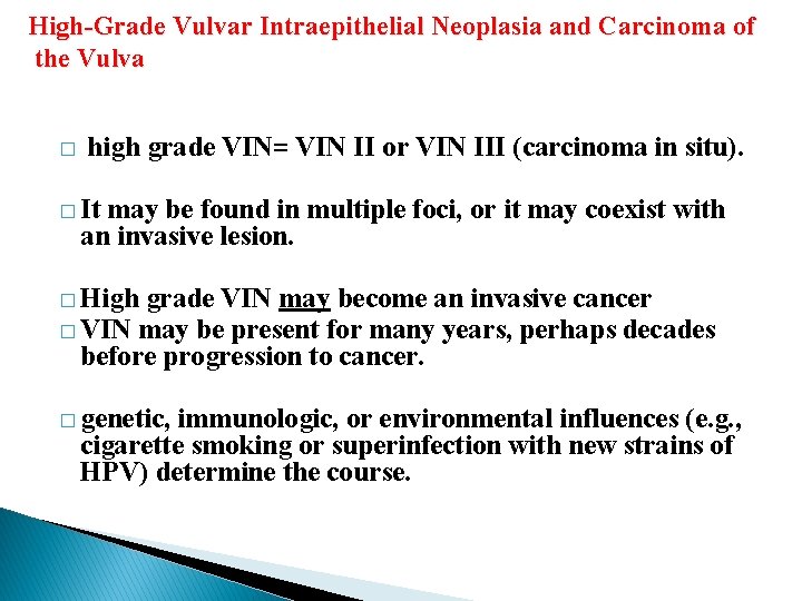 High-Grade Vulvar Intraepithelial Neoplasia and Carcinoma of the Vulva � high grade VIN= VIN High-Grade Vulvar Intraepithelial Neoplasia and Carcinoma of the Vulva � high grade VIN= VIN