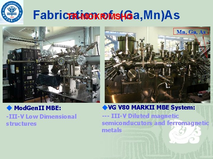 Fabrication of (Ga, Mn)As TR-MOKR/MSHG Mn, Ga, As ◆ Mod. Gen. II MBE: -III-V