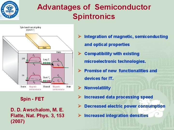 Advantages of Semiconductor Spintronics Ø Integration of magnetic, semiconducting and optical properties Ø Compatibility