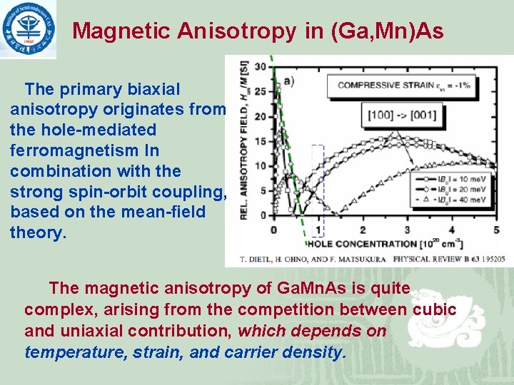 Magnetic Anisotropy in (Ga, Mn)As The primary biaxial anisotropy originates from the hole-mediated ferromagnetism