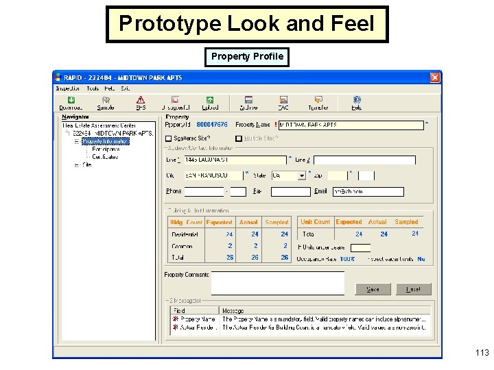 Prototype Look and Feel Property Profile 113 