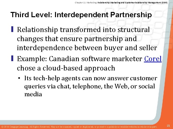 Chapter 11 Marketing: Relationship Marketing and Customer Relationship Management (CRM) Third Level: Interdependent Partnership