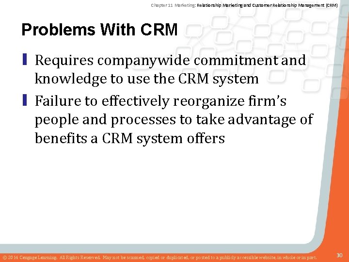 Chapter 11 Marketing: Relationship Marketing and Customer Relationship Management (CRM) Problems With CRM ▮