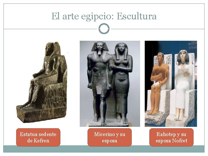 El arte egipcio: Escultura Estatua sedente de Kefren Micerino y su esposa Rahotep y