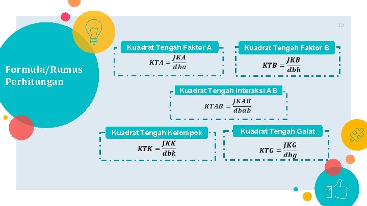 15 Kuadrat Tengah Faktor A Formula/Rumus Perhitungan Kuadrat Tengah Faktor B Kuadrat Tengah Interaksi