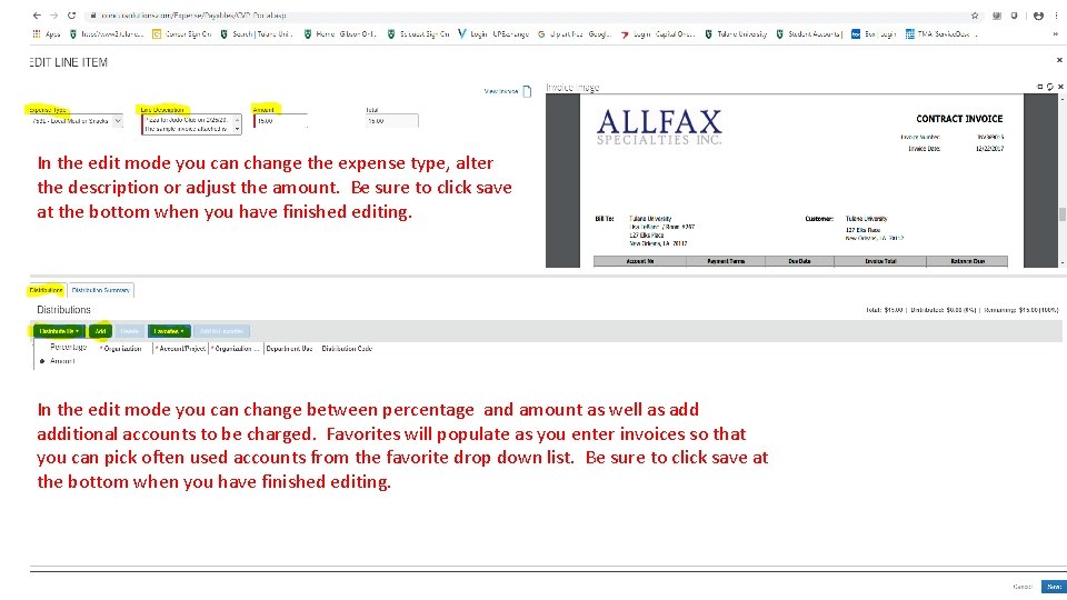 In the edit mode you can change the expense type, alter the description or In the edit mode you can change the expense type, alter the description or