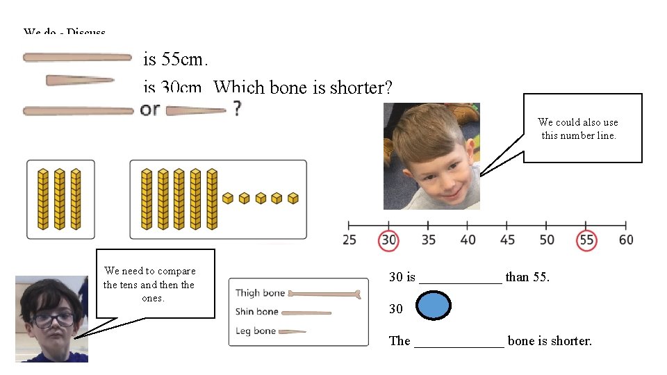 We do - Discuss is 55 cm. is 30 cm. Which bone is shorter?