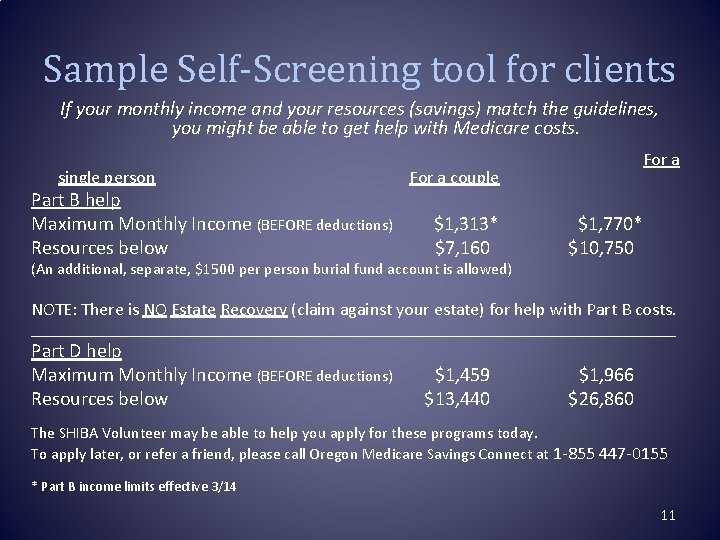 Sample Self-Screening tool for clients If your monthly income and your resources (savings) match