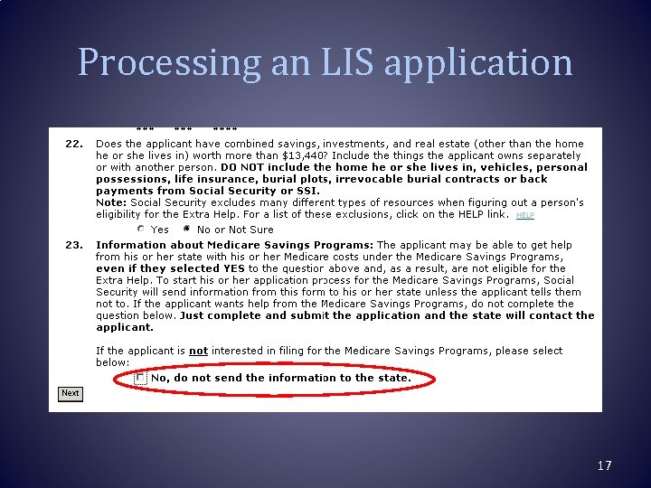 Processing an LIS application 17 