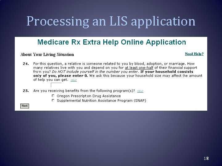 Processing an LIS application 18 