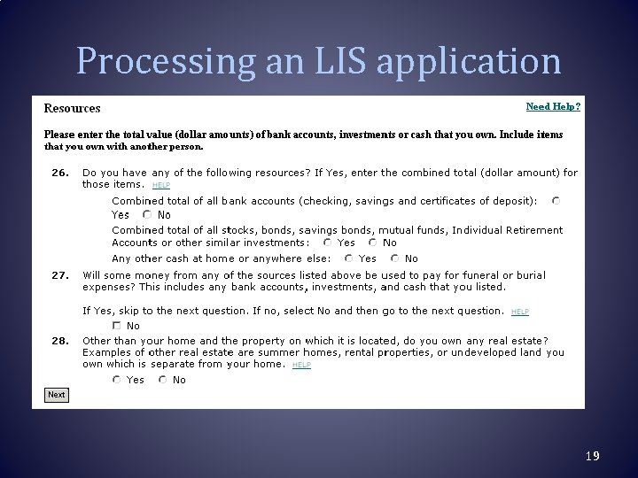 Processing an LIS application 19 