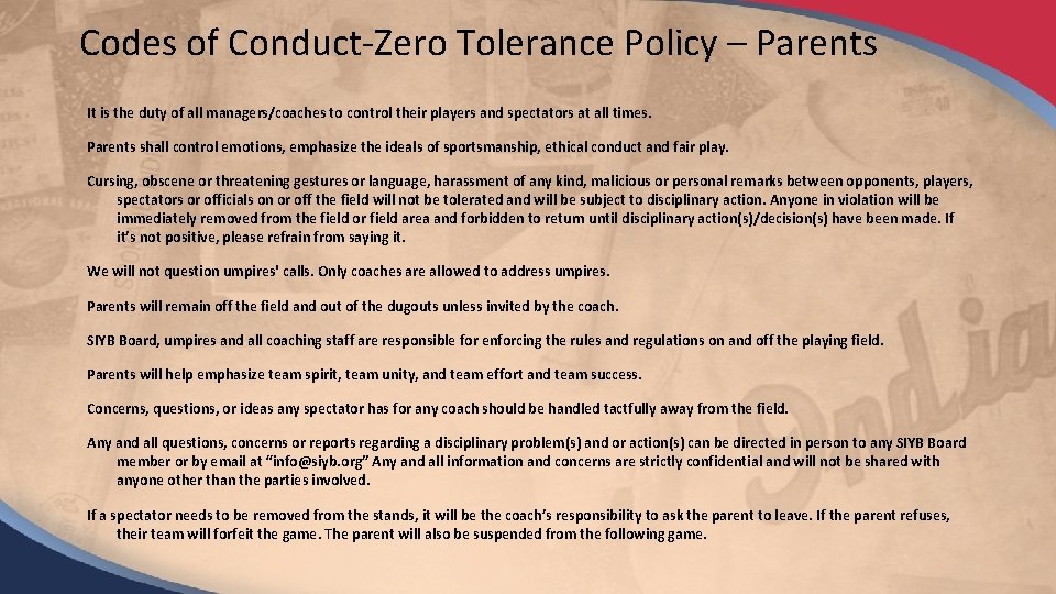 Codes of Conduct-Zero Tolerance Policy – Parents It is the duty of all managers/coaches