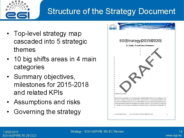 Structure of the Strategy Document • Top-level strategy map cascaded into 5 strategic themes