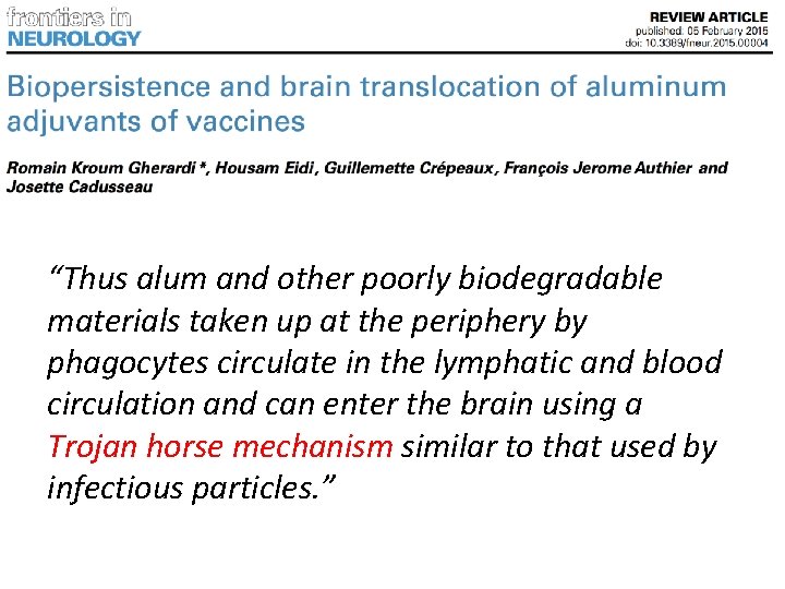 “Thus alum and other poorly biodegradable materials taken up at the periphery by phagocytes