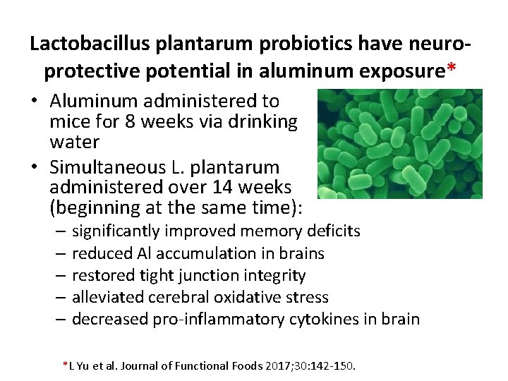 Lactobacillus plantarum probiotics have neuroprotective potential in aluminum exposure* • Aluminum administered to mice