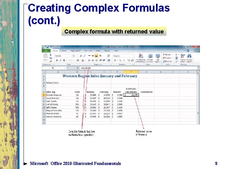 Creating Complex Formulas (cont. ) Complex formula with returned value Microsoft Office 2010 -Illustrated