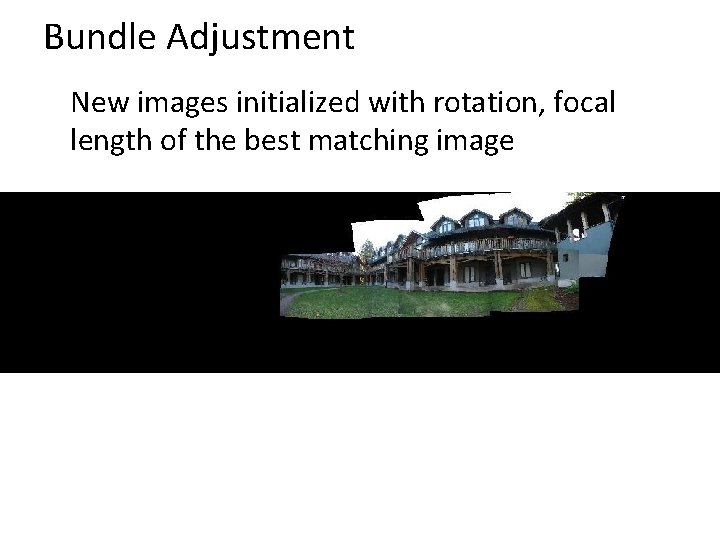 Bundle Adjustment New images initialized with rotation, focal length of the best matching image