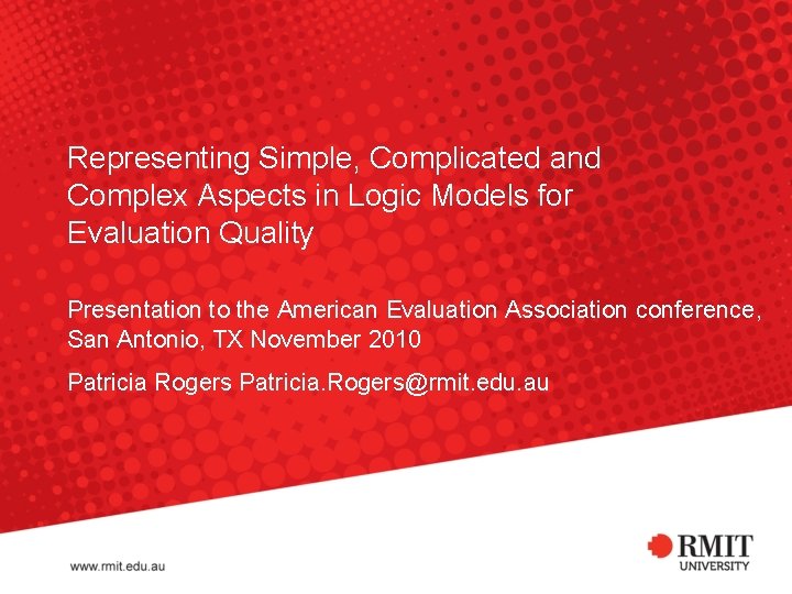 Representing Simple, Complicated and Complex Aspects in Logic Models for Evaluation Quality Presentation to