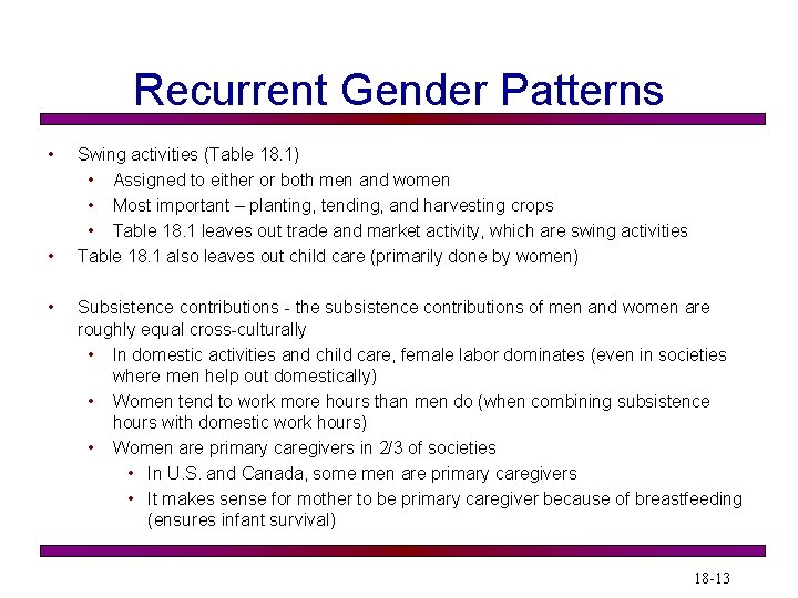 Recurrent Gender Patterns • • • Swing activities (Table 18. 1) • Assigned to Recurrent Gender Patterns • • • Swing activities (Table 18. 1) • Assigned to