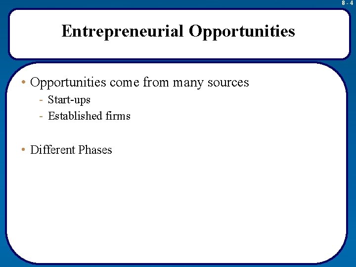 8 -4 Entrepreneurial Opportunities • Opportunities come from many sources - Start-ups - Established