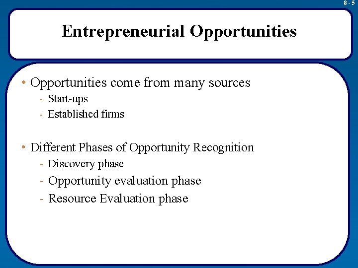 8 -5 Entrepreneurial Opportunities • Opportunities come from many sources - Start-ups - Established