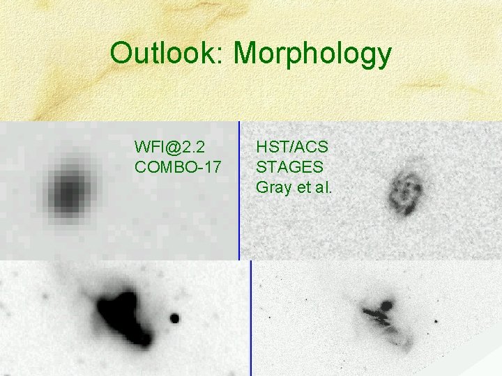 Outlook: Morphology WFI@2. 2 COMBO-17 HST/ACS STAGES Gray et al. 